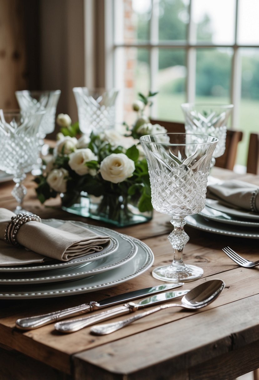 A table set with crystal glasses